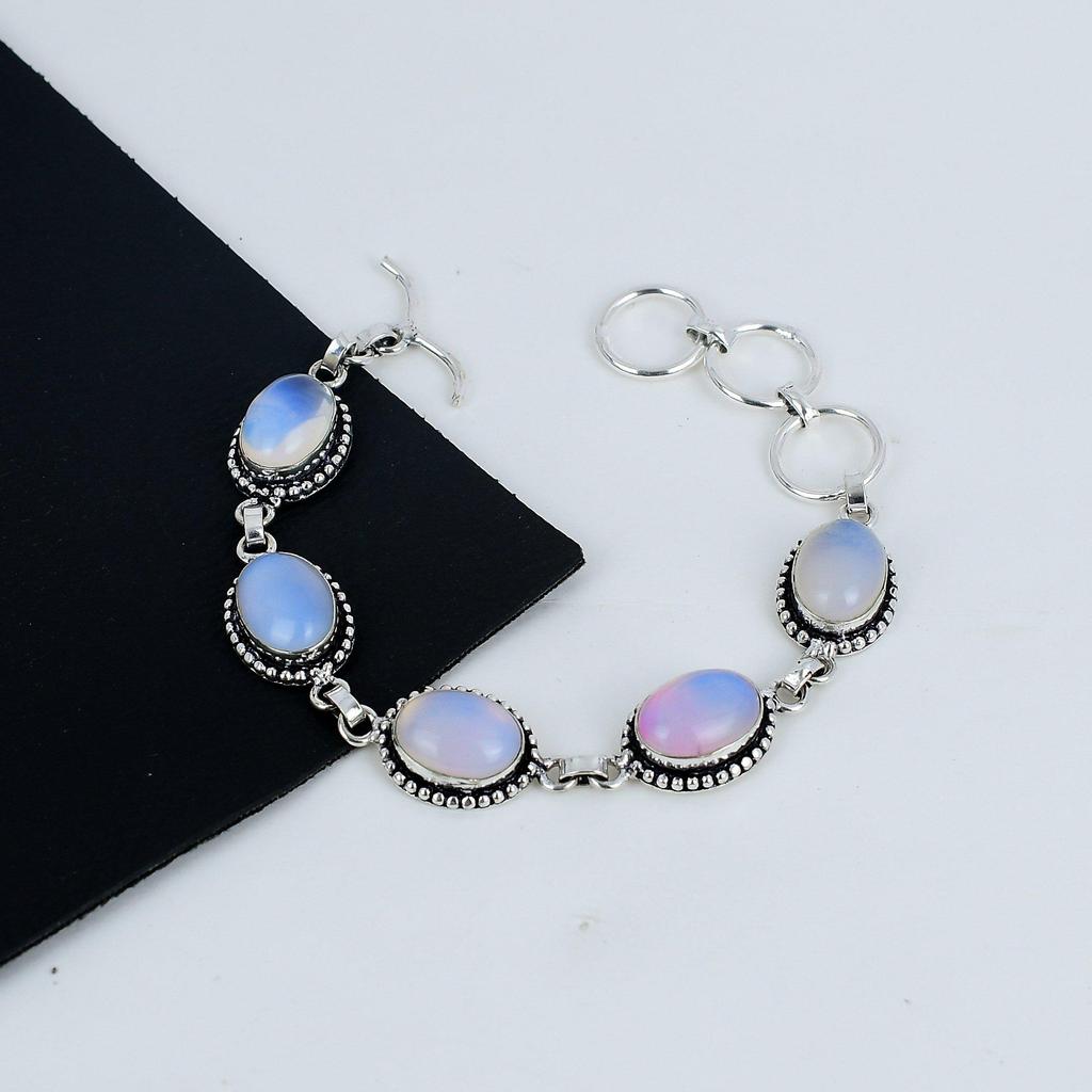 Dainty Milky Opal Gemstone Handmade 925 Sterling Silver Bracelet, Milky Opal Bracelet For Wife , Unisex Bracelet Gift For Her