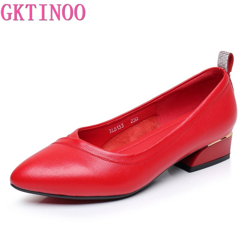 GKTINOO Genuine Leather Pumps Comfort Office Lady Shoes Female 2025 Spring Autumn Pointed Toe Low Heel Soft Women's Work Shoes