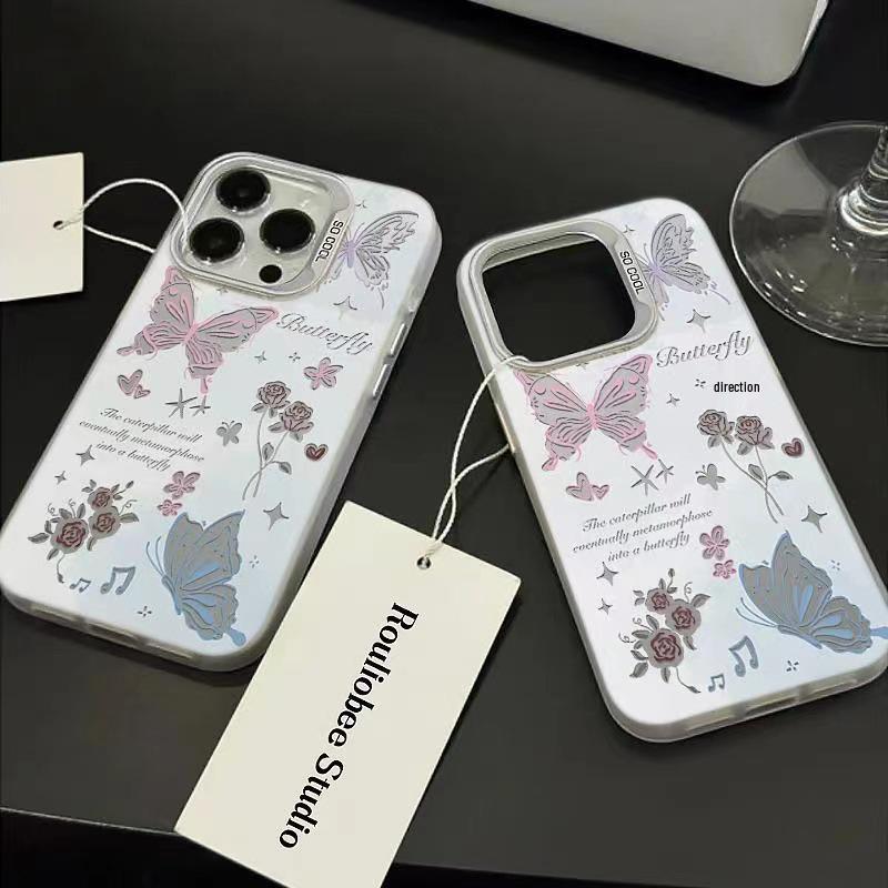 Rose Butterfly Phone Case for iPhone 12 To 15 Pro Max