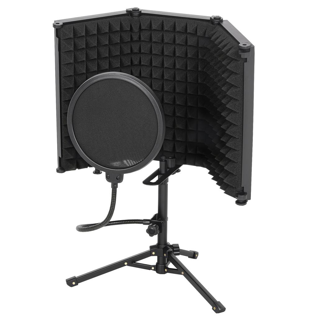 Studio Microphone Isolation Shield with Pop Filter and Tripod Stand, Foldable Adjustable Recording Studio Equipment