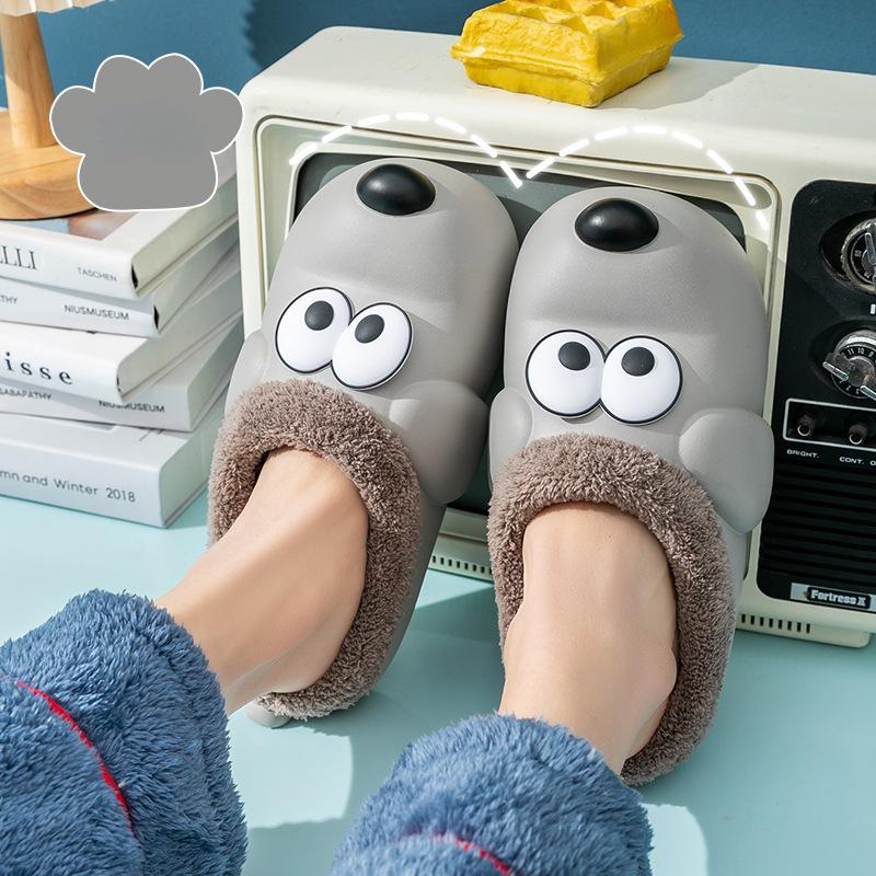 Neue Baumwollpantoffeln Damen Winter Haus Fell Warm Baumwolle Niedlich Lieblich Cartoon Hund Hausschuhe Paar Dicksohlige Rutschfeste Pantoffeln