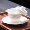 Large Dehua Mutton Fat Jade Ceramic Tea Bowl Set with Three Talents Lid
