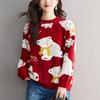 New Red Bear Letter Sweater for Women Round Neck Loose Lazy Pullover Knitted Sweater
