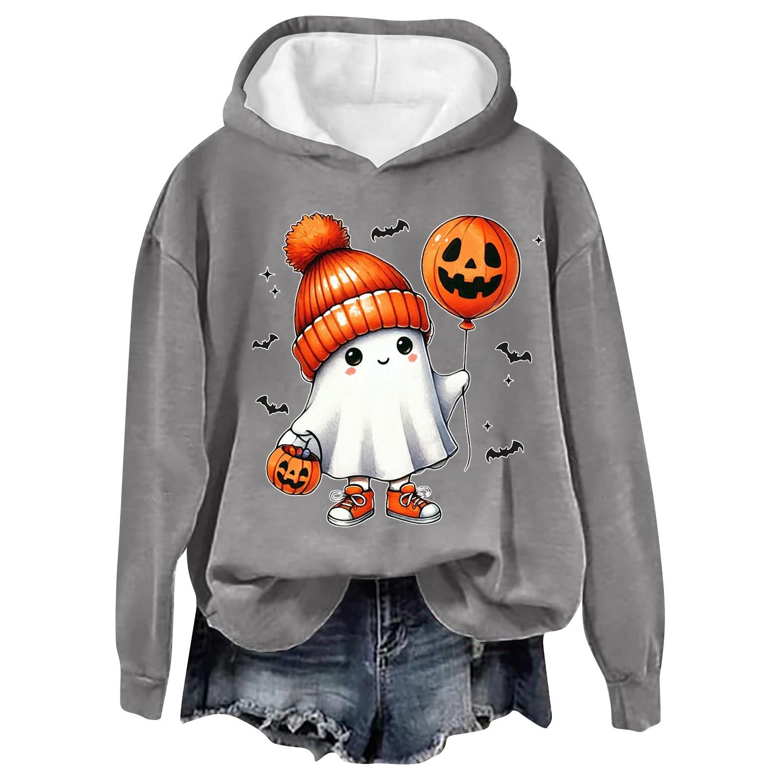 

Женская модная повседневная толстовка с капюшоном и длинными рукавами с принтом букв на Хэллоуин S