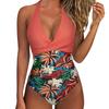 One Piece Swimsuit Women Backless Swimwear Leopard Print Swimsuit Floral Lace Up Bikini Summer 2025 Holiday Beachwear New