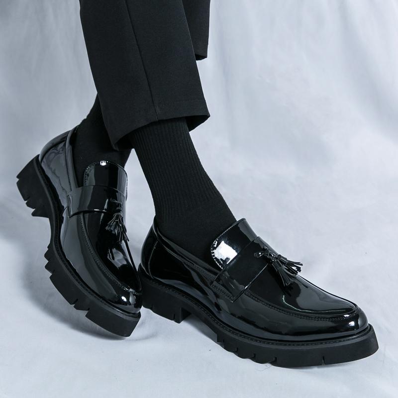 Men Loafers Street Style Classic Thick Sole Platform Height Increase Black Formal Business Wedding Dress Prom Blazers Tuxedo Party Shoes Large Size