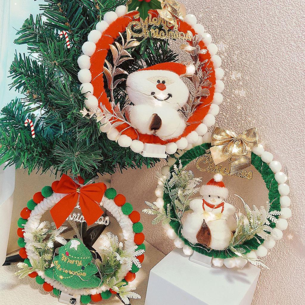 DIY Christmas Wreath with LED Light Battery Operated Christmas Tree Hanging Ornament for Christmas Party Decorations