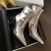 Women Chunky Heels Ankle Boots High-heeled Short Boot New Sliver Pointed Toe Zipper Winter Retro Leather Short Booties