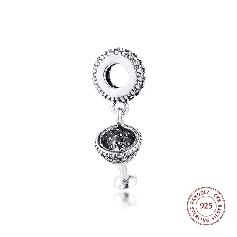 Fashion 925 Sterling Silver Clear CZ Cocktail Glass Dangle Charm Beads for Jewelry Making Fits Original Bracelet DIY Gift