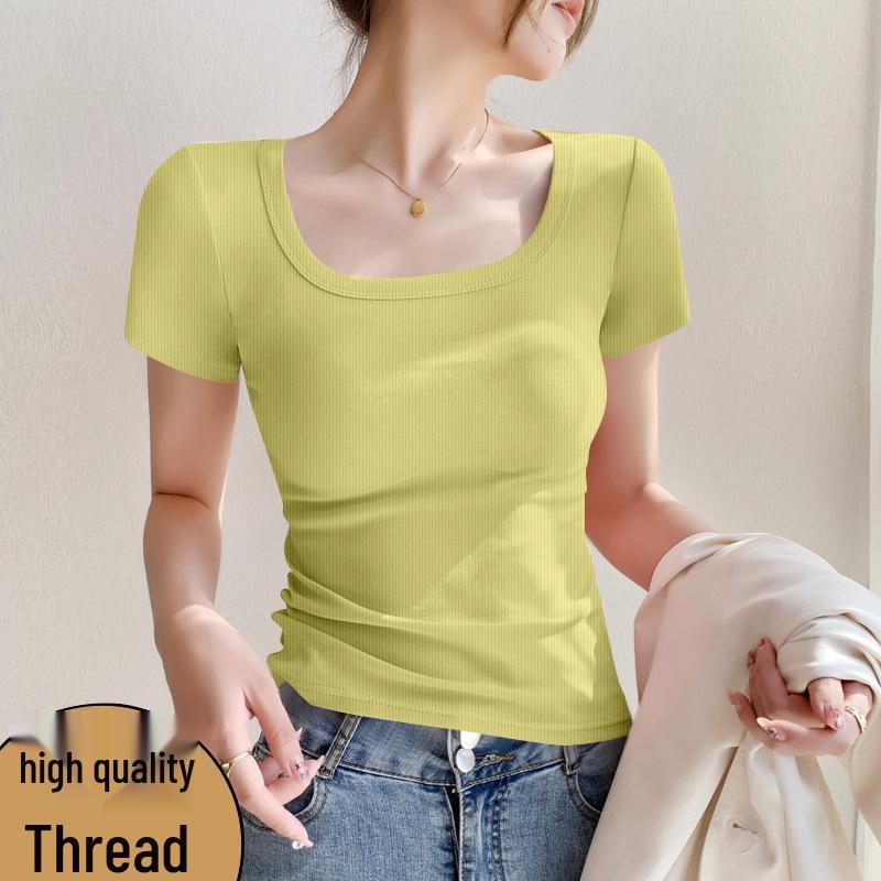 Women's Short-Sleeve Square Neck Ribbed T-Shirt – Minimalist Trendy Style