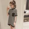 Women Fashion Stripe Loose Front Short Back Long Split Dress