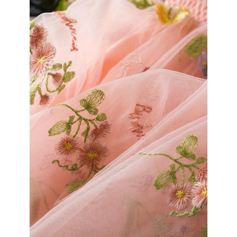 Mädchen-Traumhaftes Dreidimensionales Schmetterlingsflügelkleid, Süßes Mehrfarbiges Blumenbesticktes Netz-Prinzessinnenkleid für Sommer-Geburtstagspartys
