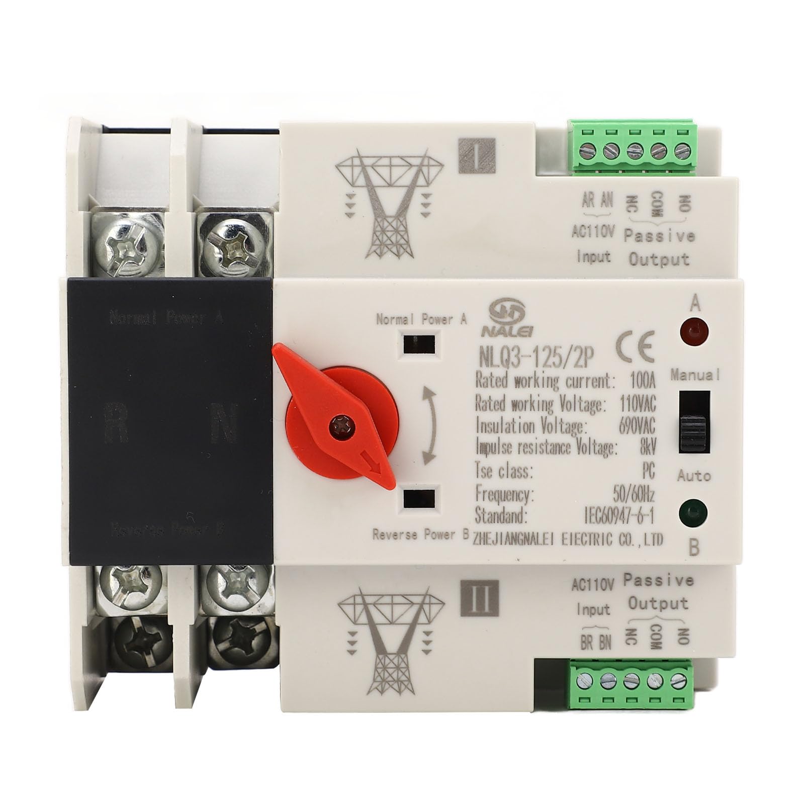 

High Temperature Resistant AC110V Automatic Transfer Switch Easy to Install 100A 50Hz/60Hz NLQ3-125/2P
