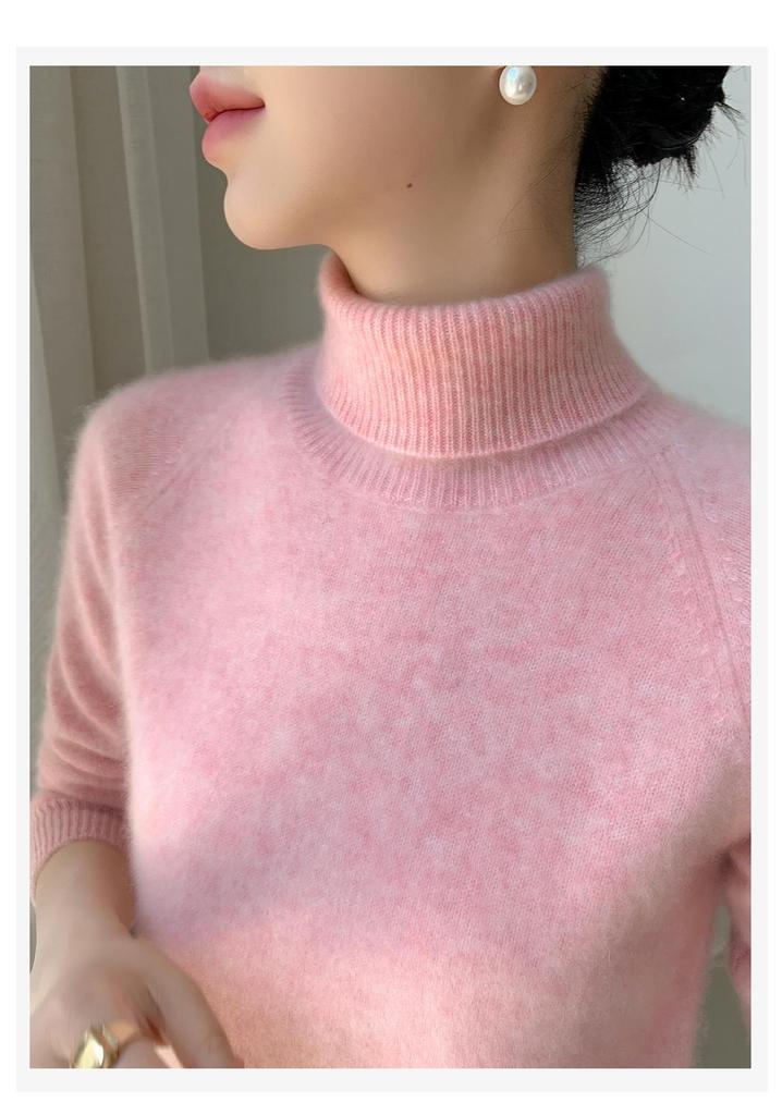 Women's High Neck Cashmere Sweater - Thick Raglan Sleeve, Loose Fit, Autumn/Winter Knit Base Layer