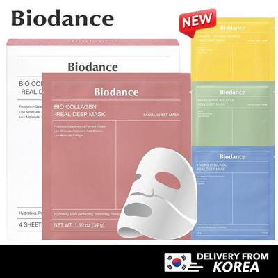 Bio-Collagen Real Deep Mask 34 g x 4 Stück / 4 Arten Maske / Bio-Collagen, Hydro Ceranol, Vita Niacinamide, erfrischender Seetang