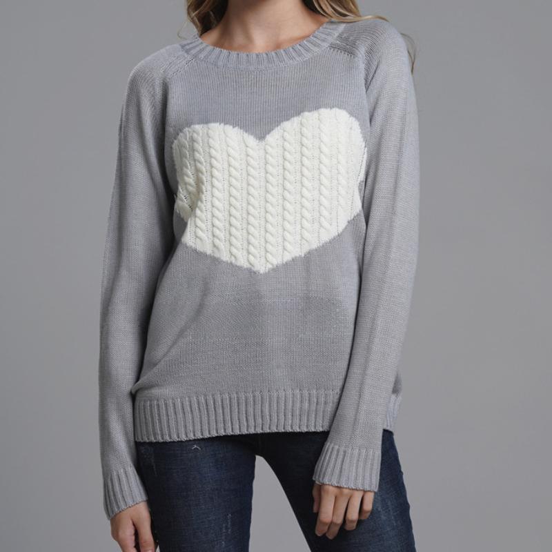 IHUASU Women's Autumn and Winter Loose Pullover O-Neck Knitwear Love Fashion Sweater