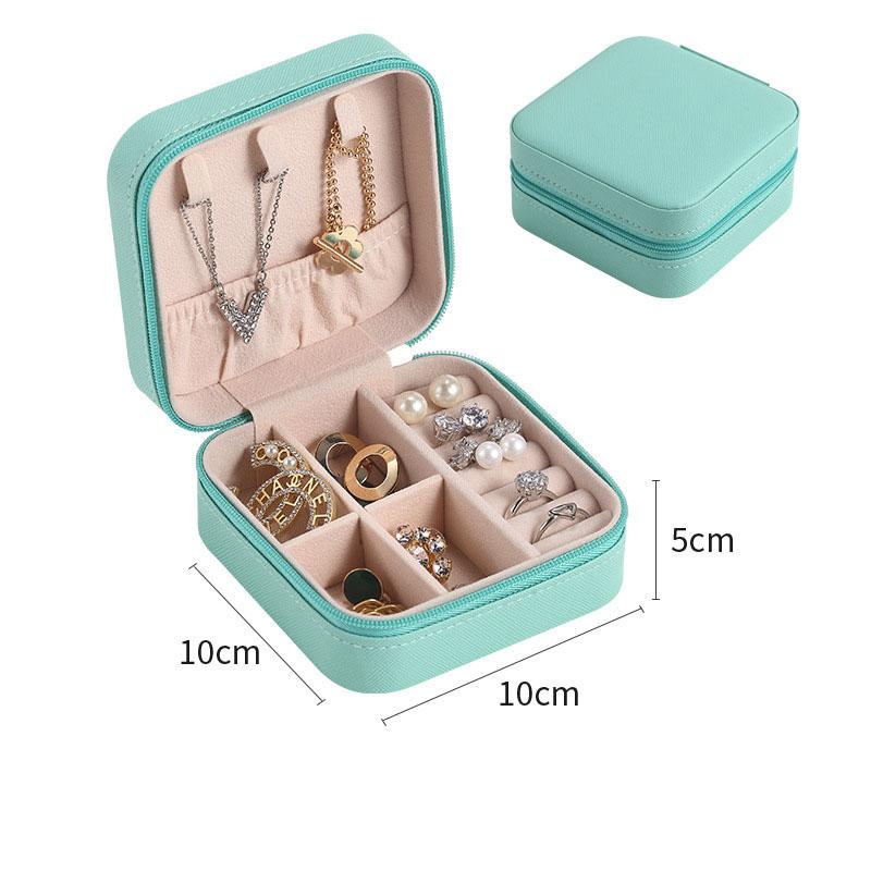 Tragbare Mini-Schmuckaufbewahrungsbox PU-Leder Organizer-Etui für Ohrringe Halsketten Ringe Reise Zuhause Vitrine Damen Geschenk