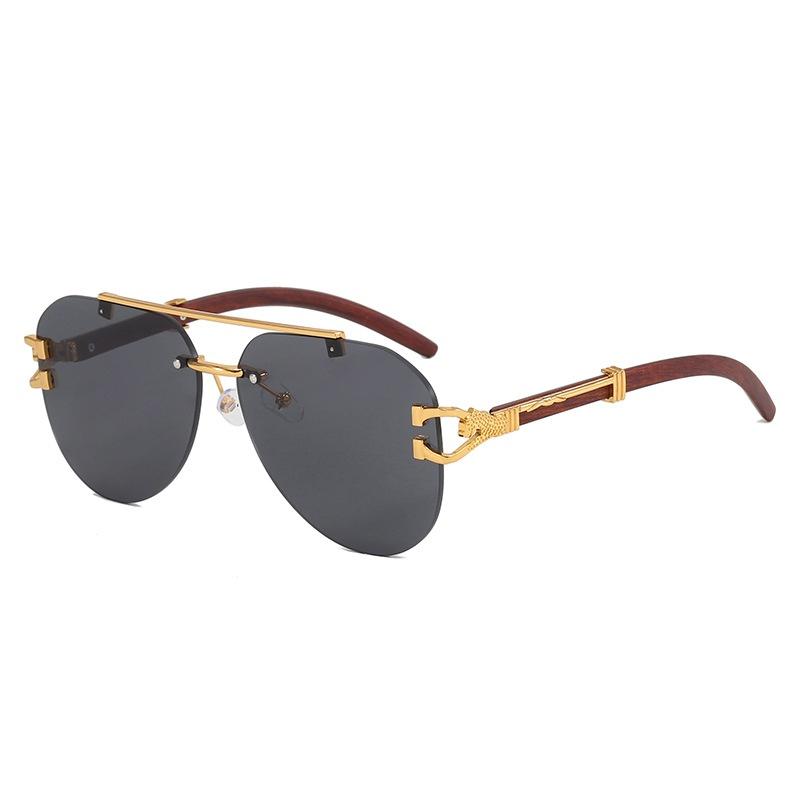 New Retro Frameless Double Beam Oval Women Sunglasses  Personality Wood Grain Leopard Design Trendy Men Casual Glasses Uv400