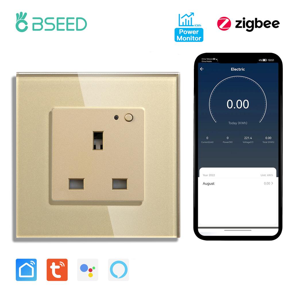 BSEED Zigbee Single UK Smart Socket Double Intelligent Wall Sockets Triple Electric Outlets Tuya Smart Life Alexa Control 13A