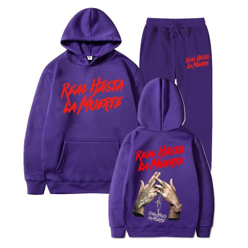 Cross-border new Real Hasta La Muerte letter print men's and women's same sweater hoodie set