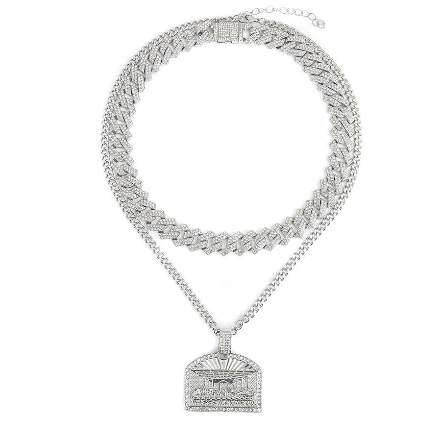 Unisex Zinklegierung Strassstein Hip Hop Anhänger mit personalisierter kubanischer Kette im Ölgemälde-Stil