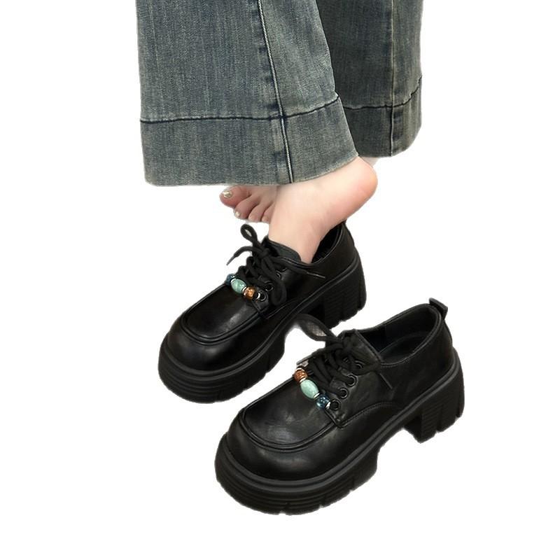 Thick-soled Thick-heeled Lace-up Jk Small Leather Shoes for Women's 2025 Autumn New British-style Small Loafers Popular Single Shoes