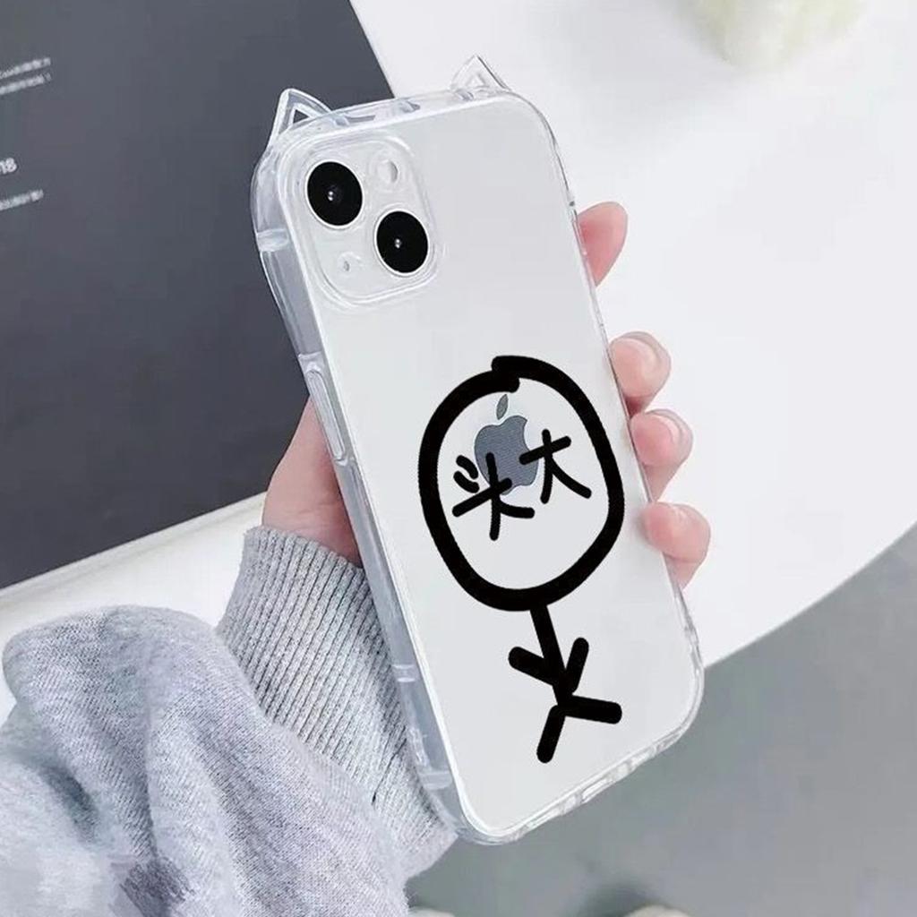 For Cat Ears Transparent for Apple 13promax Mobile Phone New Shell Skin-feel Matte Airbag Anti-fall Simple and Advanced