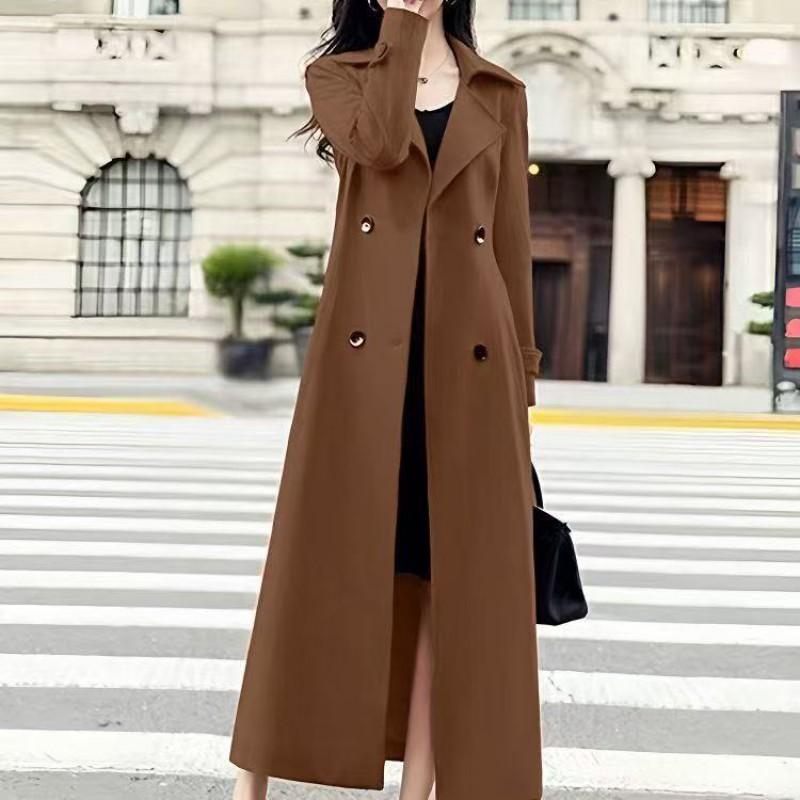 Womens Long Trench Coat Slim Fit Double Breasted Wool Blend Winter Business Chic Outerwear