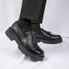 New Retro Fringed Men's Solid Color Loafers Round -Toed And Thick -Heeled Casual Dress Shoe Classic Office And Party Dress Shoes