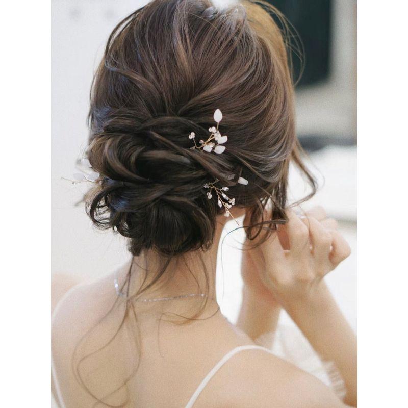 Copper Wire Handmade Beaded Sparkling Hairpin Accessories with Opal, Simple European and American Style Hair Flower for Outdoor Weddings