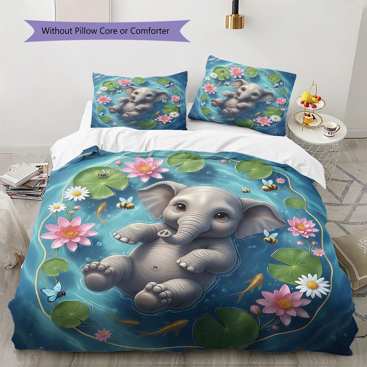 

Pondanimals Pattern Bedding Quilt Set Quilt Cover Pillowcase Home Decoration Birthday Gift (1 * duvet cover + 2 * pillowcase, without core) 135x200cm
