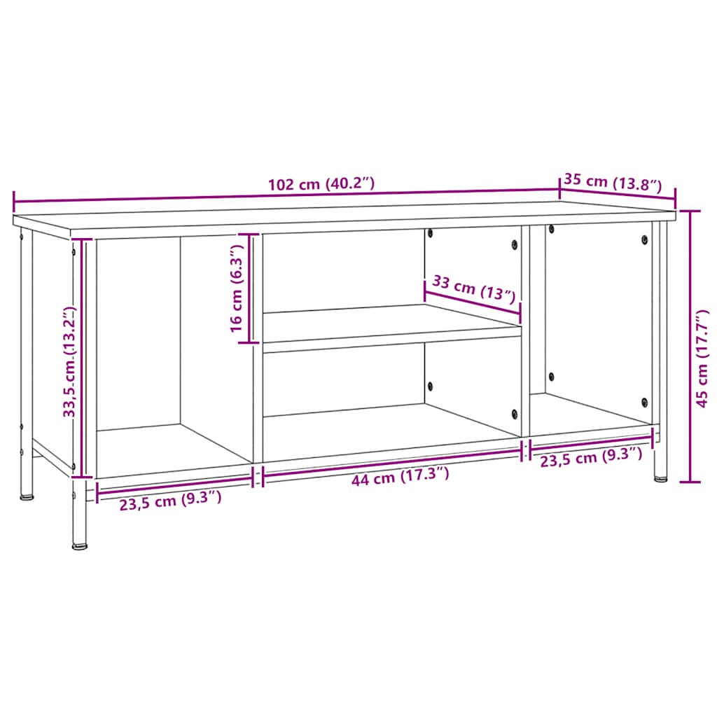 TV Stand Gray Sonoma 102x35x45 cm Particleboard