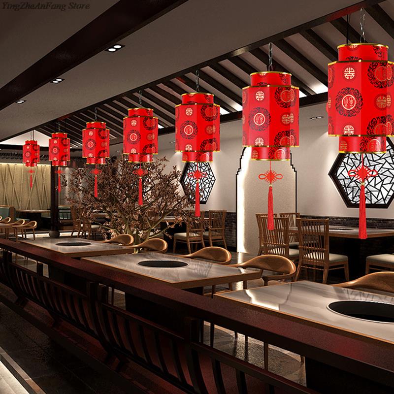 Retro Chinese Style Red Lantern PVC Outdoor Advertising Waterproof Lanterns Chandelier Spring Festival Hanging Palace Lantern