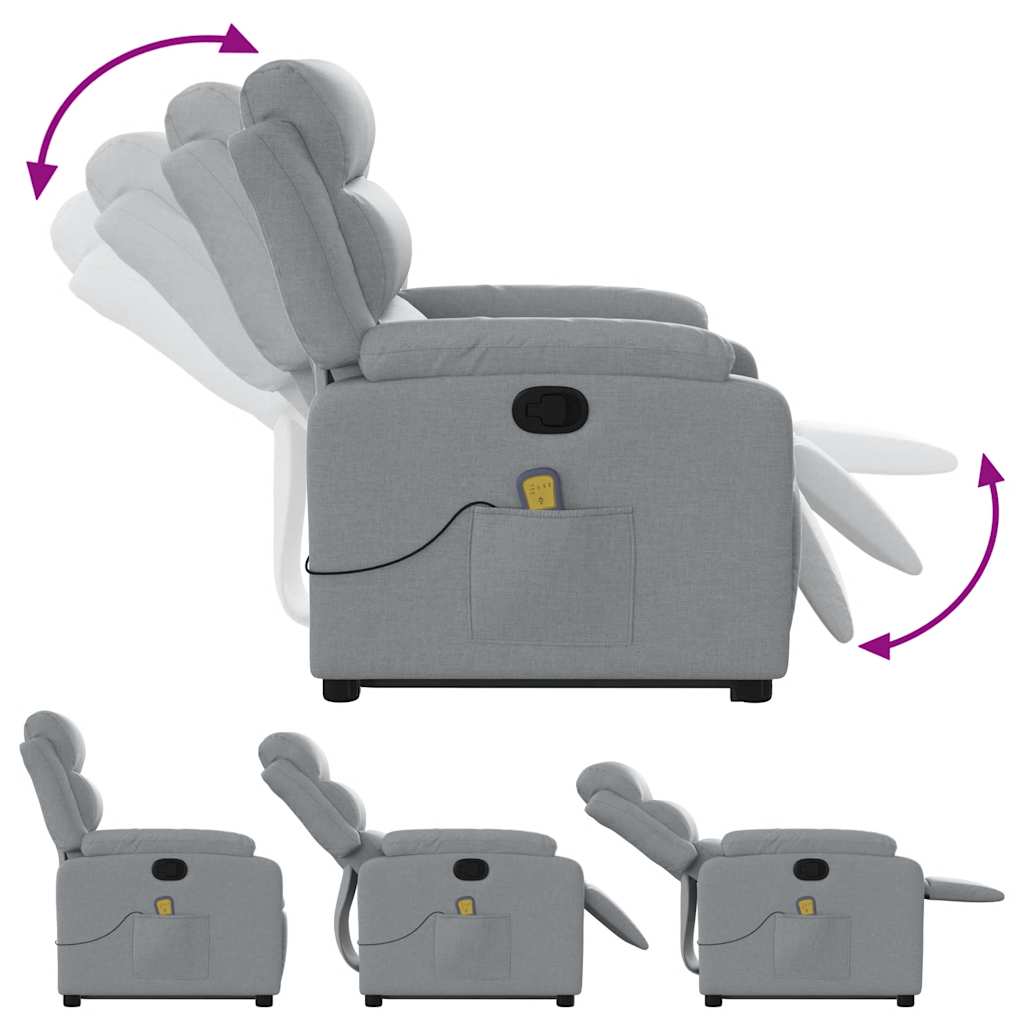 Massage Recliner with Rising Function Light Grey Fabric