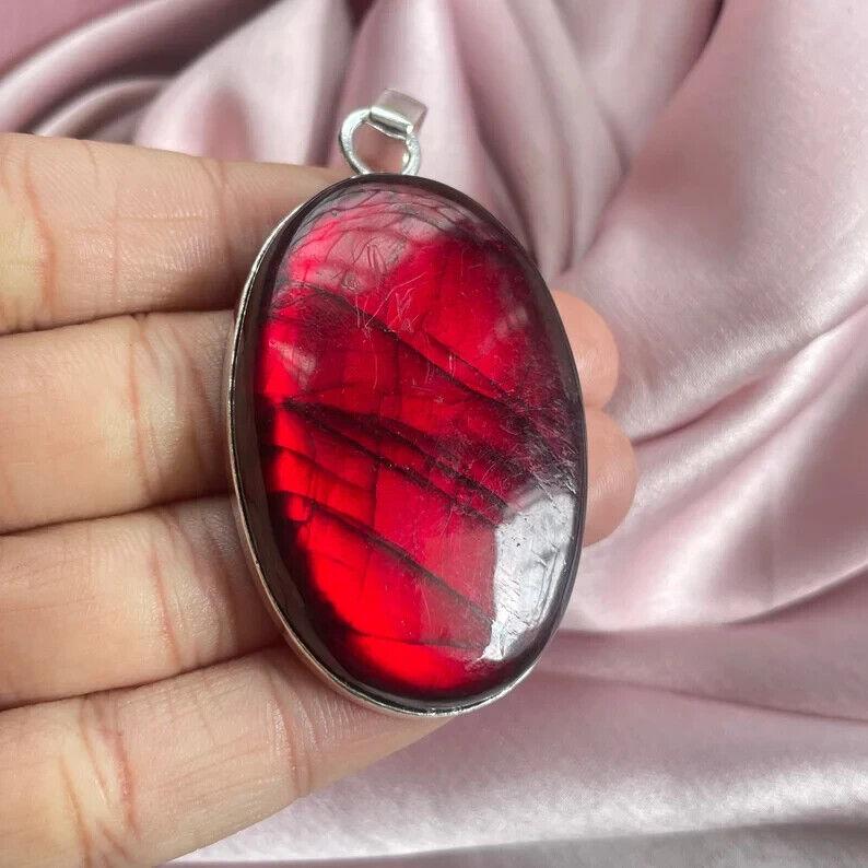 925 Sterling Silver Natural Red Garnet Gemstone Pendant Silver Necklace