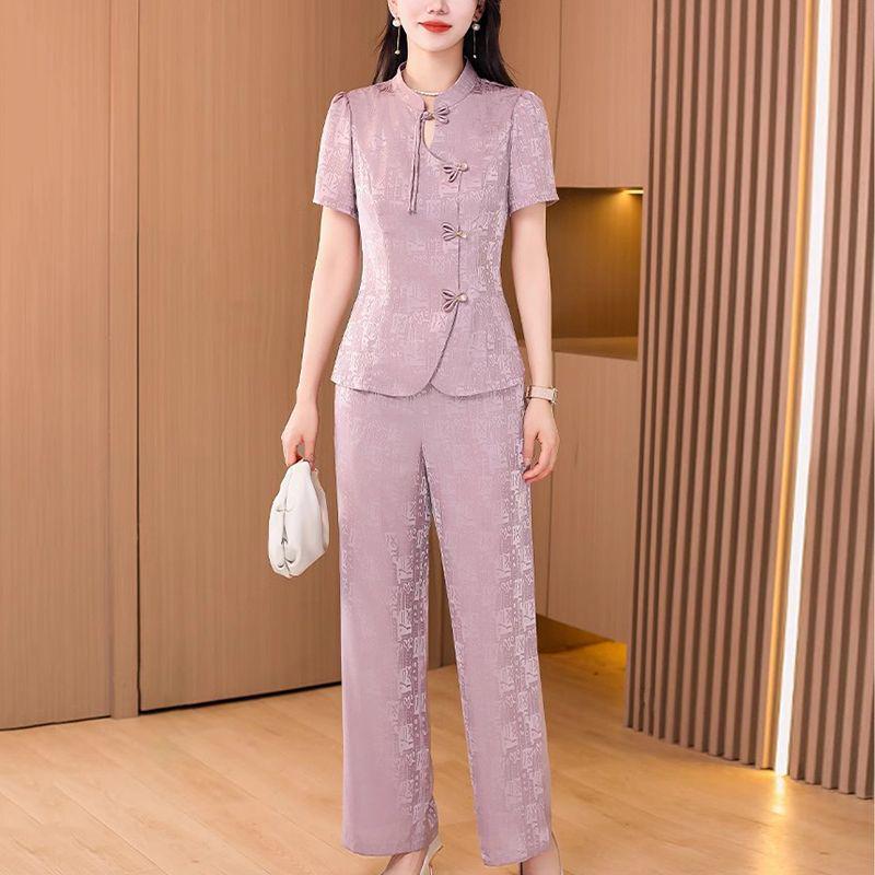 2025 Summer Elegant Wide Leg Pants Suit for Women: Slimming Two-Piece Set