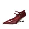 Wedge heel sheepskin single shoes women's pointed head temperament one-word buckle belt Mary Jane shoes high heels spring and autumn