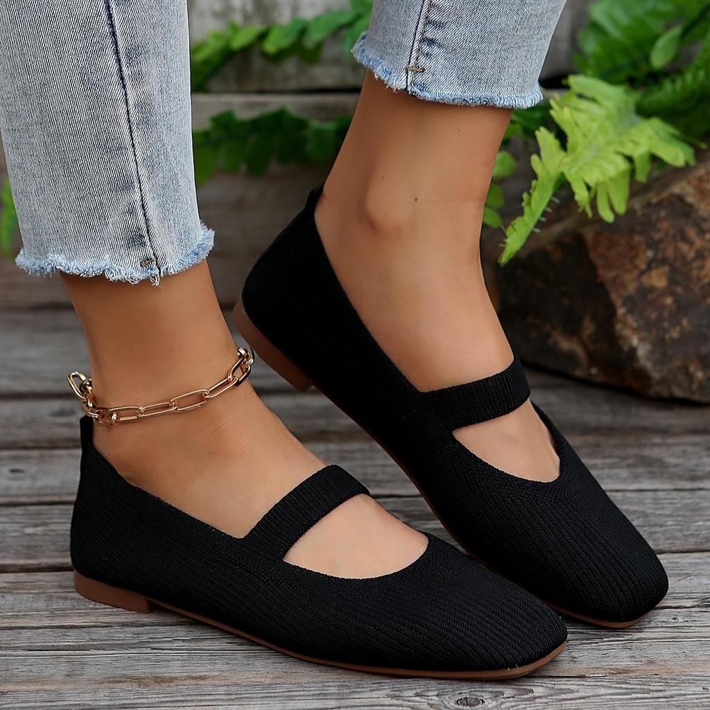 Scarpe Piatte Casual da Donna in Maglia Monocolore Slip-On Mary Jane Scarpe Comode per Camminare