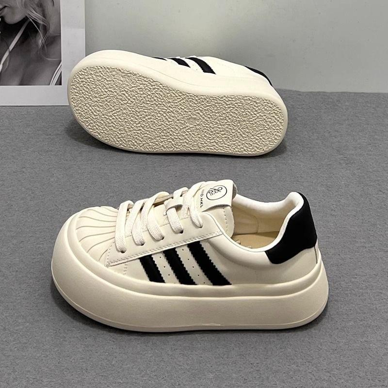 Shell Toe Black Board Shoes Women's Spring New Thick Bottom Leisure Sports Big Head Cute Mary Jane Shoes Good-looking