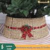 Seagrass Woven Christmas Tree Skirt with Red and Black Plaid Fence Design