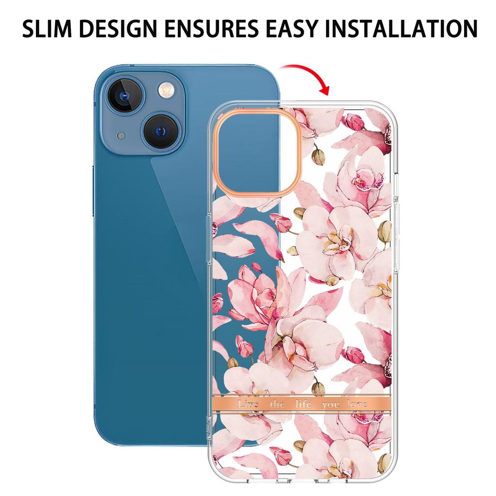 For iPhone 15 Case IMD IML Flower Pattern Electroplated TPU Back Cover