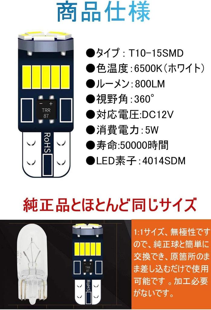 T10 LED Blue Explosive Position Lamp, T10 LED, Built-in Canceller, 5W, 15 Pcs, 4014