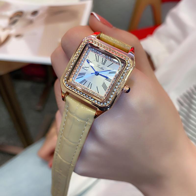 Square Simple Roman Diamond Women'S Watch Niche Light Luxury Leather Watch Fashion High Sense Women'S Watch