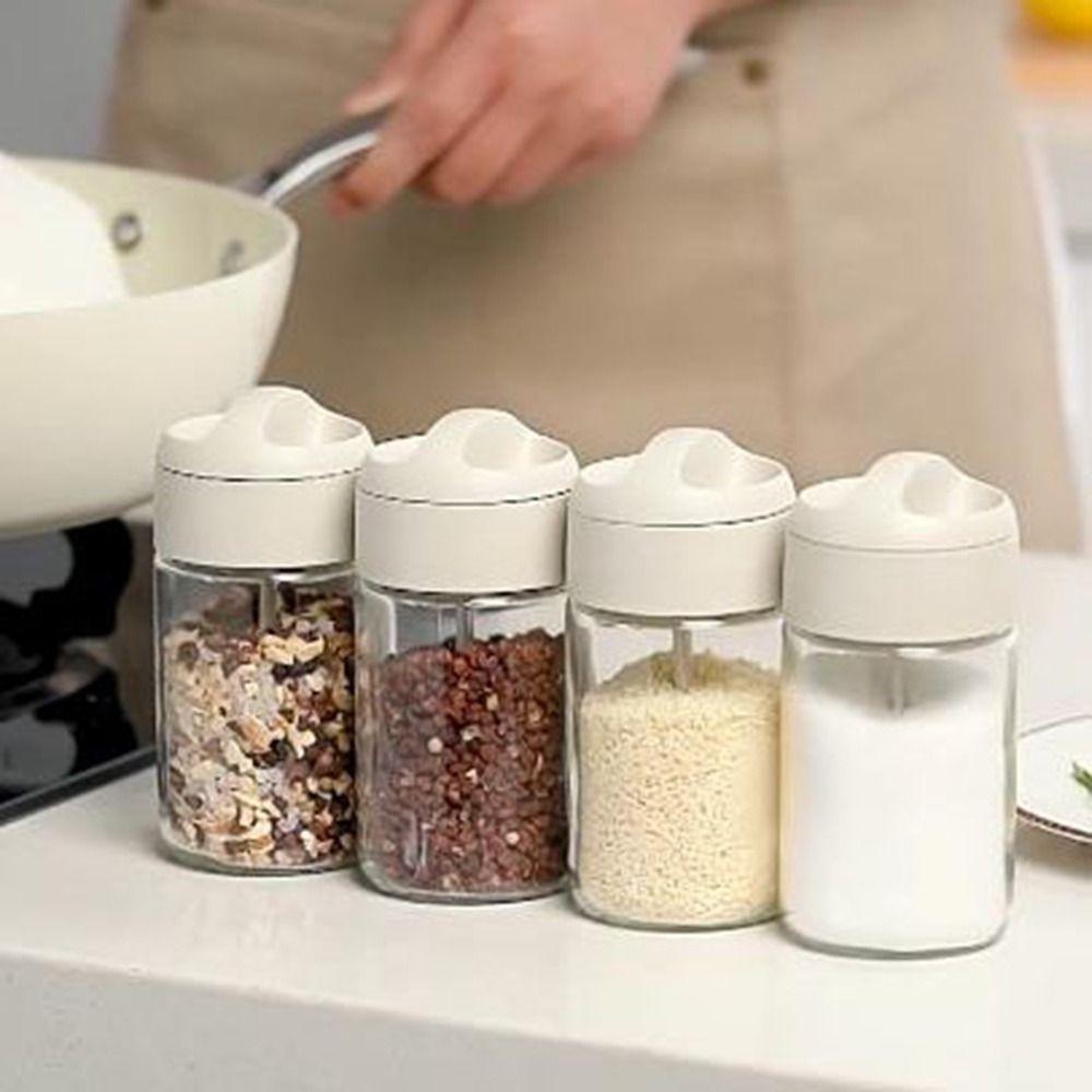 4Pcs Sealed Glass Seasoning Jar Moisture-proof Spice Bottle Salt Storage Container  for Home