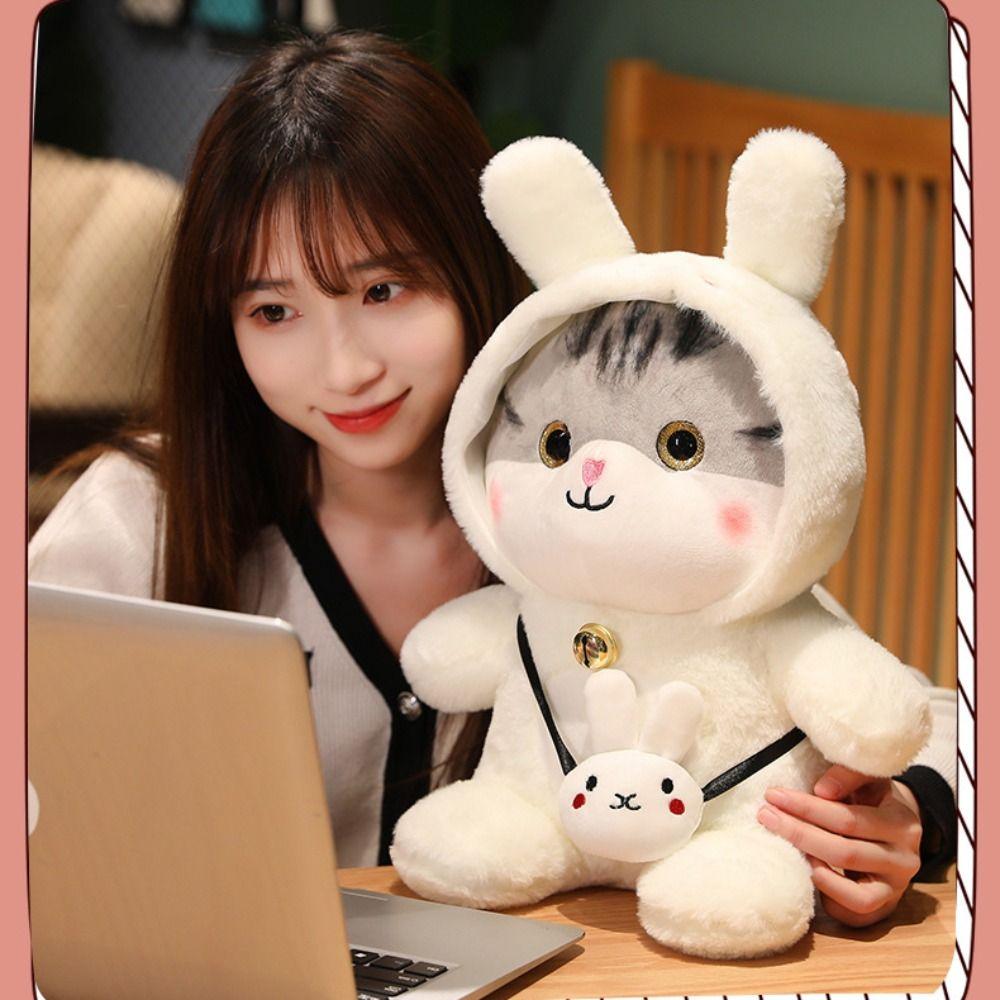 Kawaii Design Plush Doll Bell Feature Cat Plush Toy Cartoon Cat Doll Birthday Present