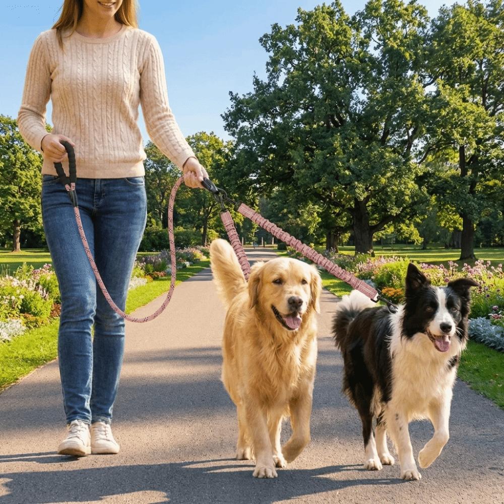 Stretchable Double Head Dog Rope Nylon Elastic Traction Rope Double Headed Leash  Small Dogs