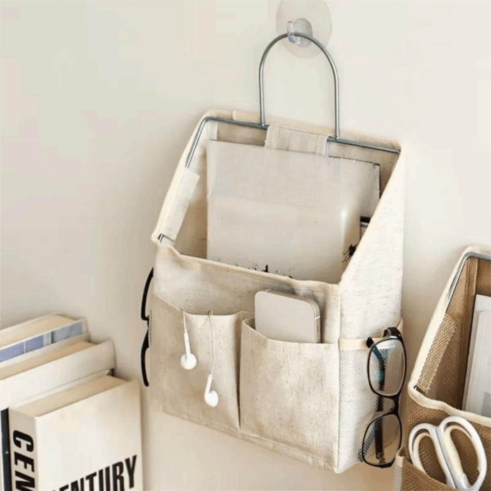 Multifunctional Hanging Storage Bag with Pockets Cotton Linen Fabric Storage Basket Space Saving Waterproof