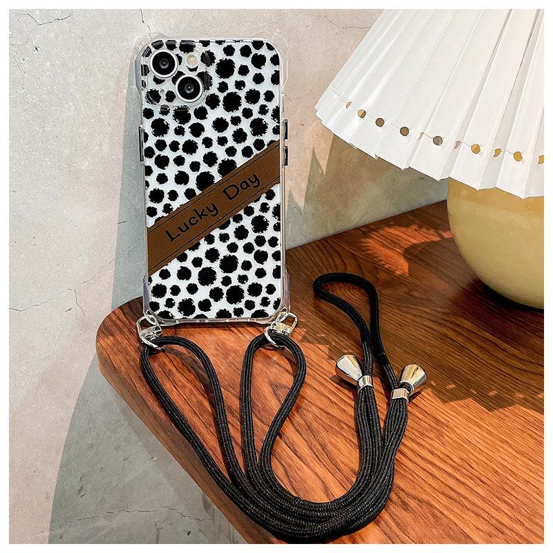 Leopard Print Crossbody Phone Case for iPhone 12 to 17/Pro Max with Lanyard