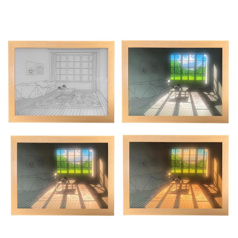 INS Deco Led Light Painting USB Plug Dimming Wall Artwork Table Lamp Gift Indoor Sunlight Window Wooden Photo Night Luminous