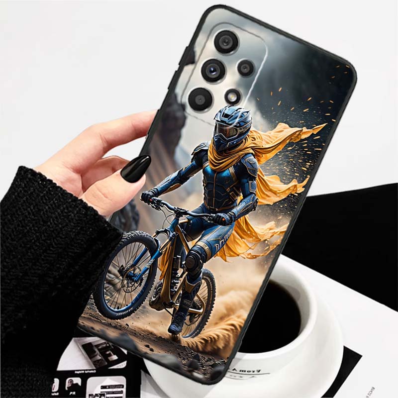Creative motorcycle rider cool For Samsung A73 A72 A71 A55 A54 A53 A52 A51 A13 A22 A16 A15 A12 A14 A26 A07 5G Black Phone Case